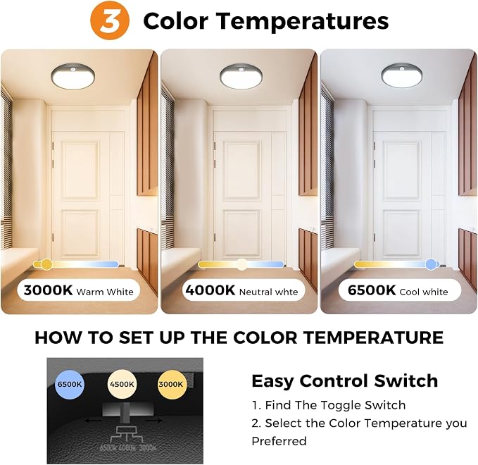 slochi Motion Sensor Light Indoor Hardwired PIR, 3000K/4000K/6500K LED Closet - Image 3