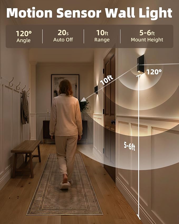 EZVALO Motion Sensor Wall Lights, 4000mAh Rechargeable Battery Operated Wall - Image 2