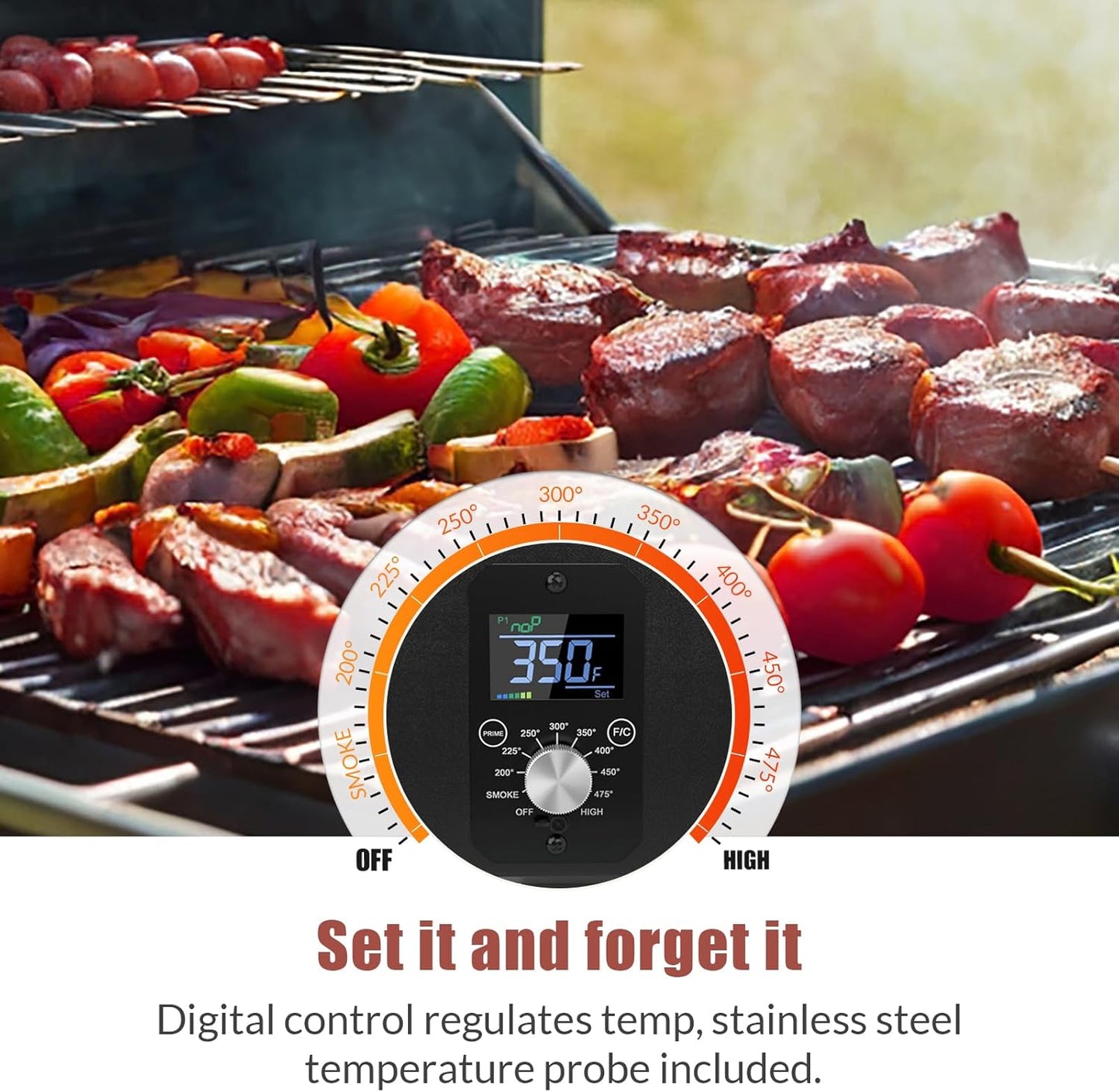 Portable Pellet Grill, Pellet Smoker with Digital Control, LED Screen, Meat Probe,for Outdoor Camping & Backpacking - Lightweight, Stainless Steel - Perfect for Hiking, RV, Red