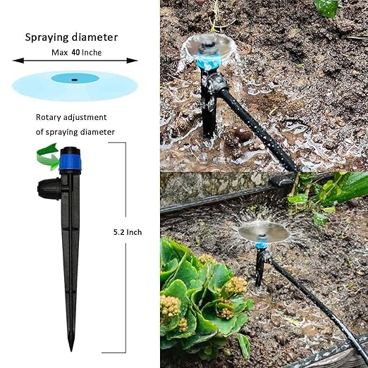 64FT Drip Irrigation Kit with Garden Timer Plant Watering System with Tubing Gushing Nozzles and Water Timer, Quick Connector Kits Easy to Assemble