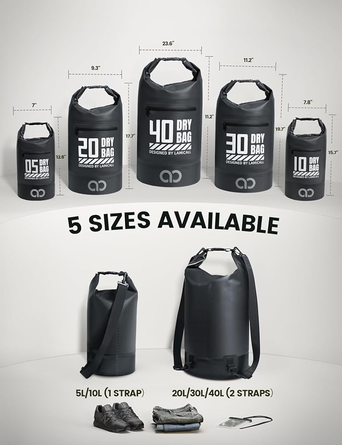 Lamicall Small Dry Bag, Waterproof Bag - 5L/10L/20L/30L/40L Water Proof Bag - Image 2