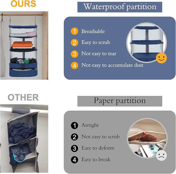 Surblue Hanging 3-Shelf Closet Organizer Pocket Collapsible Washable Oxford - Image 8