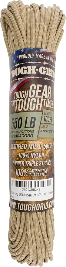 TOUGH-GRID 550 Paracord, Type III Mil-Spec Nylon Rope - 100 Ft Buckskin - Image 3
