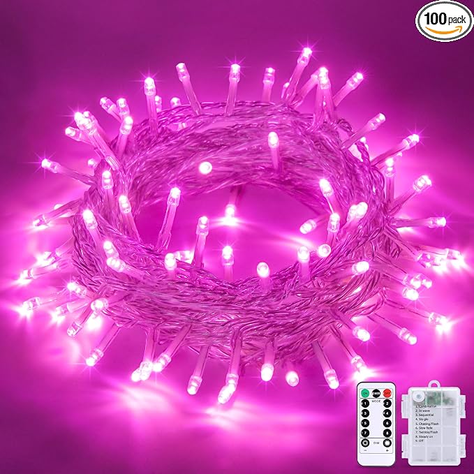 JMEXSUSS 33ft 100 LED Pink Battery Operated Lights by JMEXSUSS