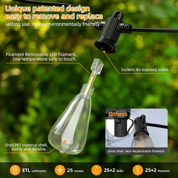 FOOMAN LED Outdoor String Lights, 50FT Outside Waterproof Patio Lights - Image 2