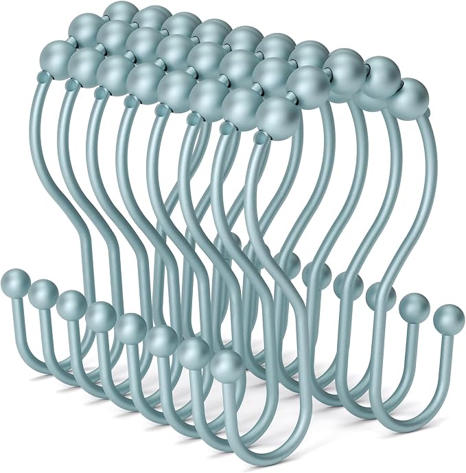 Bathway Shower Curtain Hooks, Shower Curtain Rings Rust Proof Double Hook - Image 7