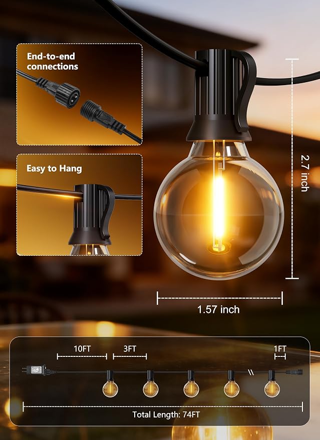 Brightown Outdoor String Lights, 74FT Shatterproof LED Patio Lights - Image 9