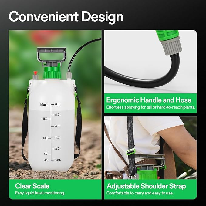 VIVOSUN Pump Sprayer 1.6 Gallon, Portable Water Spray Bottle for Lawn and Garden Yard, Weed Sprayer for Plants with 3 Nozzles, Adjustable Shoulder Strap, Pressure Relief Valve