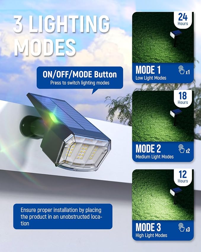 AUDERWIN Solar Spot Lights Outdoor Waterproof 4 Pack IP65, 63 LED 3 Lighting - Image 2