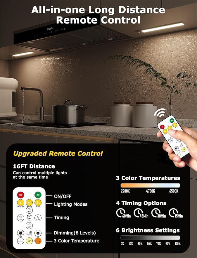 12" Ultra-Thin Under Cabinet Lighting Wireless, Aluminum Alloy Under Counter - Image 2