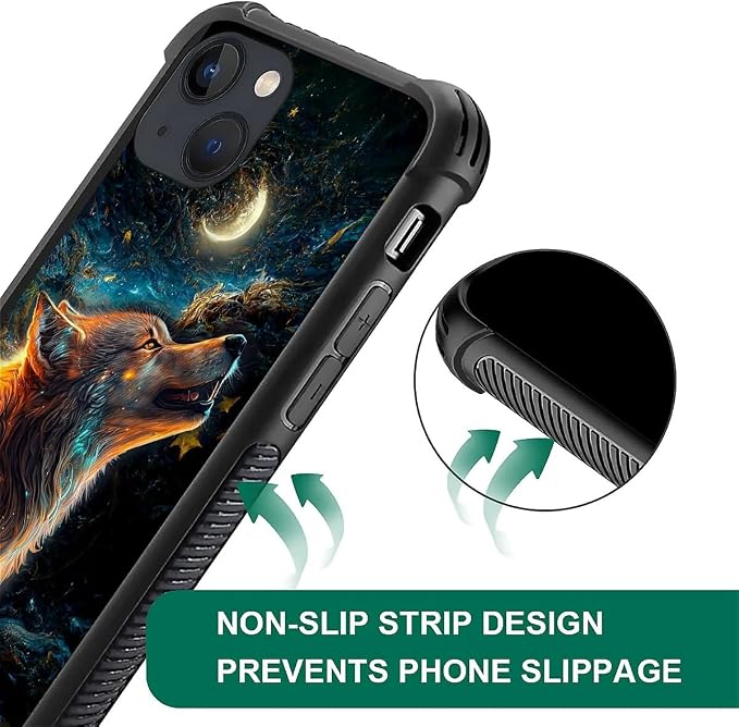 for iPhone 13 Case, Star Cave Hungry Wolf Pattern Graphic Design Girl Boy Soft - Image 4