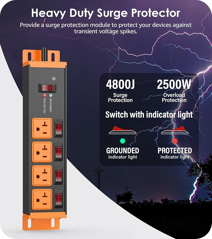 CCCEI Heavy Duty Surge Protector Power Strip 20 Amp Individual Switches. 6FT 12 - Image 2