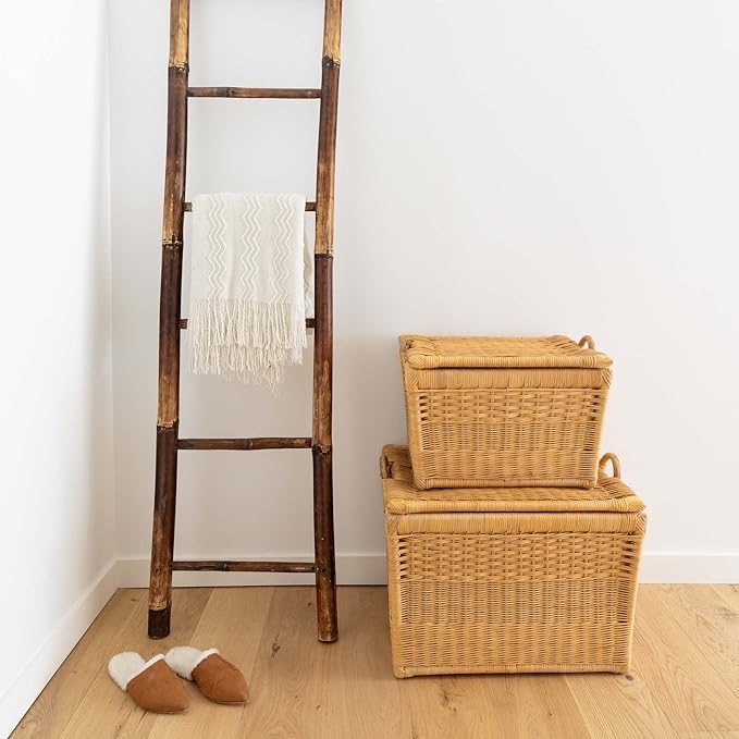 The Basket Lady Lift-Off Lid Wicker Storage Basket, Medium, 20 in L x 15 in W x 14 in H, Sandstone