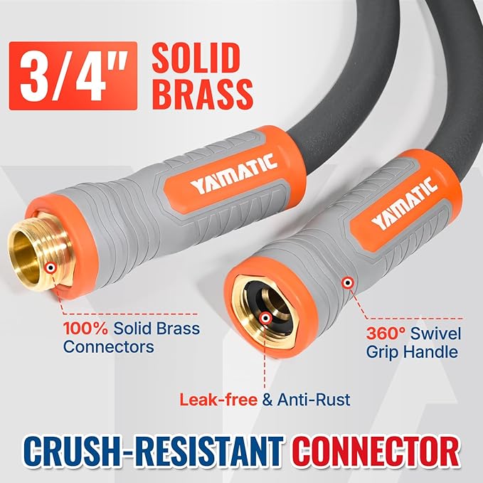 YAMATIC Heavy Duty Garden Hose 5/8 in x 30 ft with Swivel Handle, Super Flexible Water Hose, All-weather, Lightweight, Burst 600 PSI, Grey