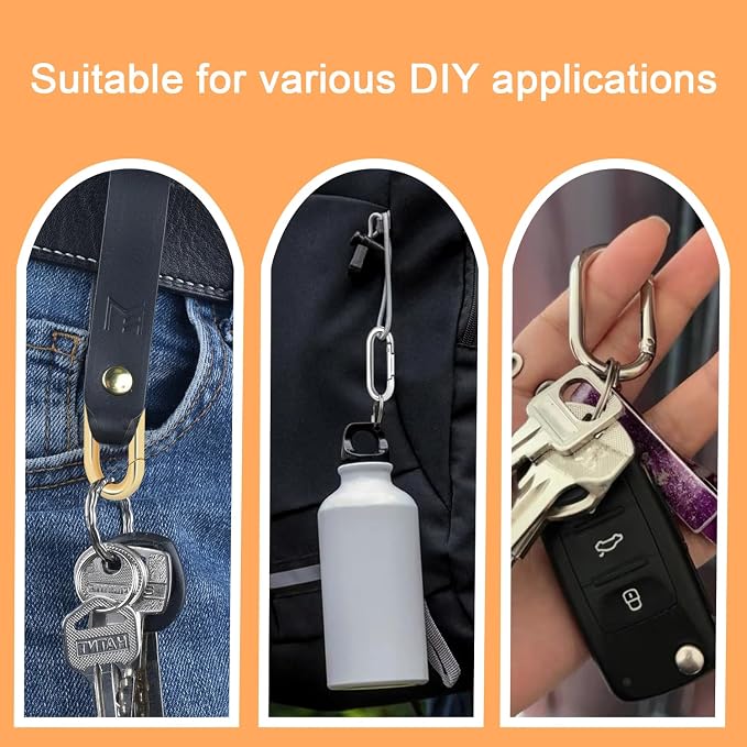 10Pack Large Oval Carabiner, Metal Spring Keyring Clips - Image 5