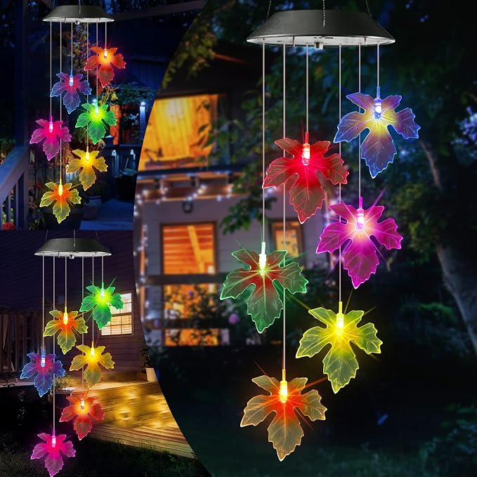 Toodour Solar Wind Chimes, Color Changing Maple Leaf Wind Chime, LED Mobile by Toodour