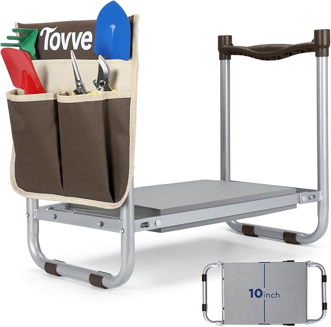 Upgraded Garden Kneeler and Seat with Thicken & Widen Soft Kneeling Pad, Heavy-Duty Foldable Garden Stool with Large Garden Tool Bag, Portable Garden Bench Gardening Gifts for Women, Seniors