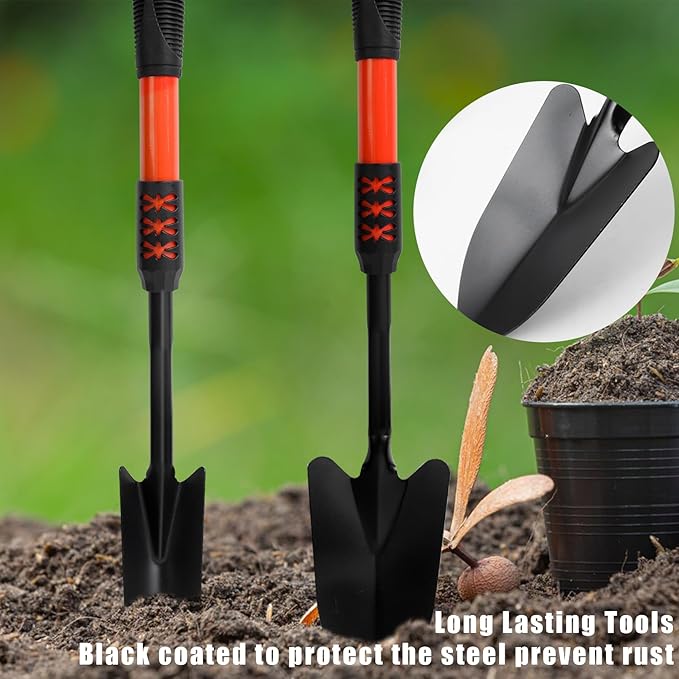Luwint Gardening Tools Kit, Pack of 4 Garden Tool Set with Non-Slip Handle, Sturdy Classic Utility Tool Heavy Duty Steel Garden Tools with Long Ergonomic Handle for Maintaining Lawn Garden Vege