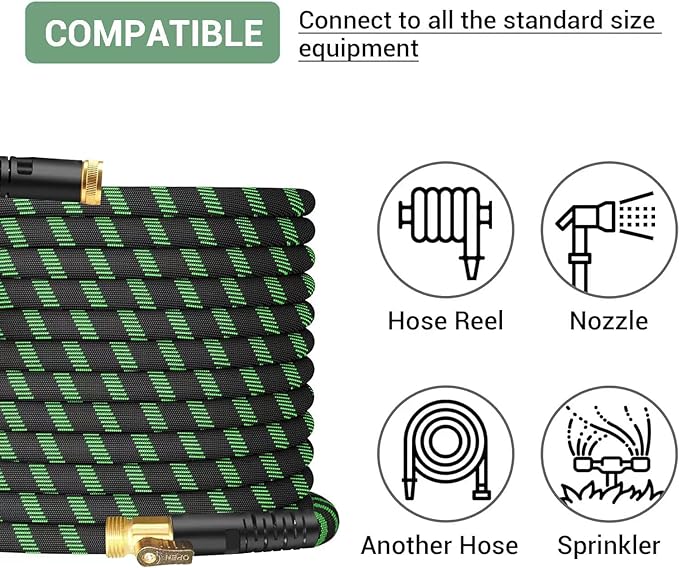 Non-Expanding Garden Hose 100Ft, Flexible Kink Free Water Hose with 10 Watering Spray Nozzle, Lightweight Hose Pipe, Leak-Proof, Durable, 3/4" Metal Alloy Connector, Portable Storage Strap
