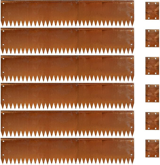 Cor Ten Steel Metal Landscape Edging 40 inch with Top Bending Protection Pre-Rusted Cor Ten Steel Garden Edging 8 Inch Depth 180 Degree Bend 6 Pack for Lawn Yard (8 inch-180 Degree Bend, Rusted)