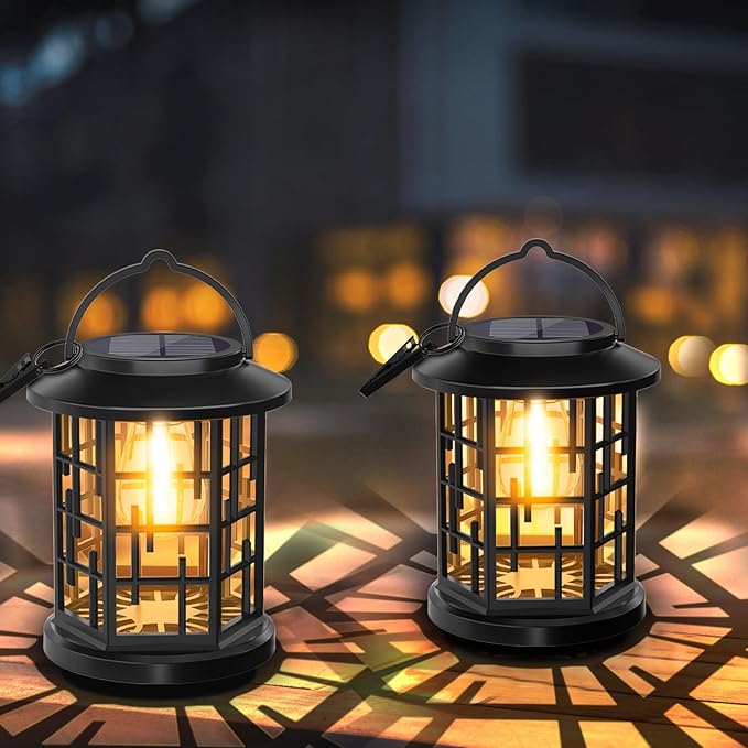 Outdoor Solar Lanterns, Solar Powered Lanterns Lighting LED Lantern Bulb Decorative for Patio Porch Fence Garden Lawn, 4 Pack