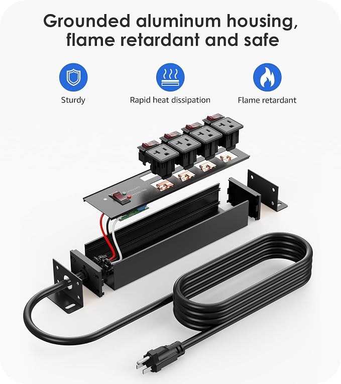 CCCEI Heavy Duty Surge Protector Power Strip 20 Amp Individual Switches. 25FT - Image 6