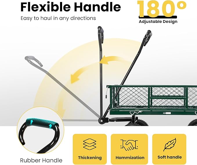 VIVOHOME Heavy Duty 550 Lbs Capacity Mesh Steel Garden Cart Folding Utility Wagon with Removable Sides (Green)