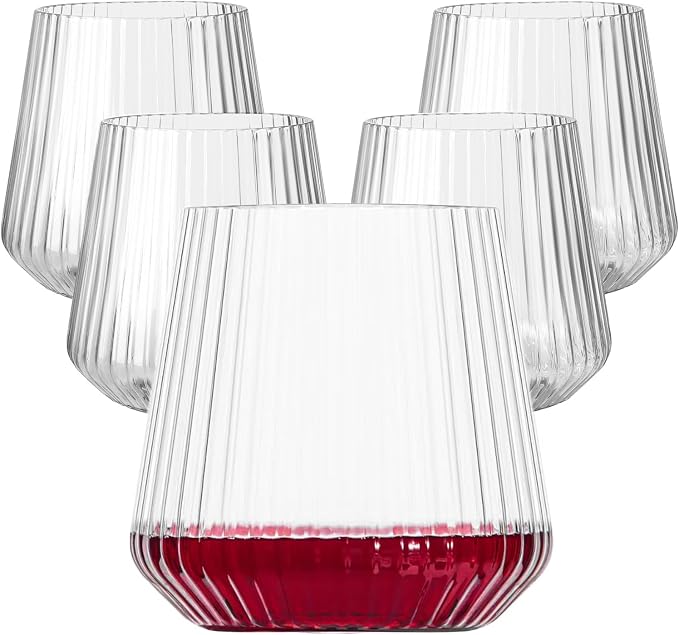 Lueumxc 20 Pack Plastic Ribbed Wine Glasses, 14Oz Origami Disposable Wine by Lueumxc