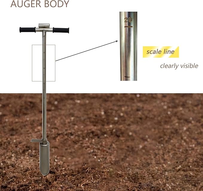 INTBUYING 40’’ Soil Sampler Probe Soil Test Probe with 9.8’’Sample Ejector and Foot Pedal T Rubber Handle Stainless Steel 2.7'' Dia for Soil Sampling Lawn Garden Farm