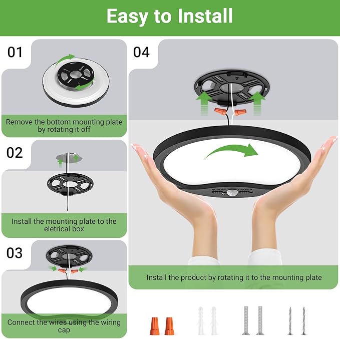 zemty 4Pack 7inch Motion Sensor Ceiling Lights Wired, 15W 1500lm 3CCT/3 - Image 6