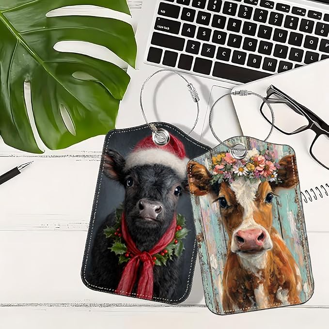2 Pack Cute Cow Luggage Tags, Floral Cattle & Highland Cow ID Tags - Image 5