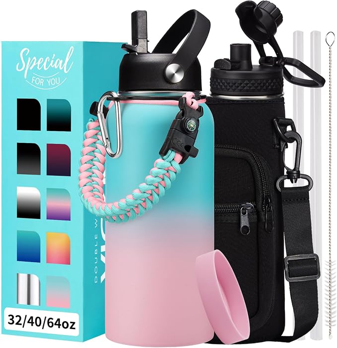 32/40/64 OZ Water Bottle with Straw by VICKNIY