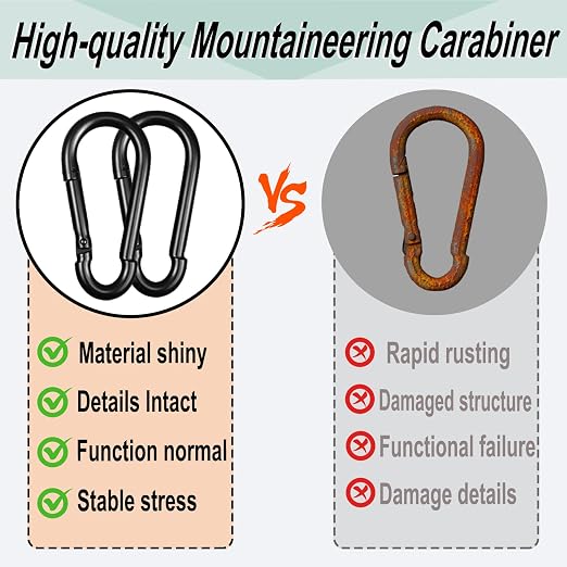Black Carabiner, Heavy Duty Galvanized Steel Spring Snap Hook Carabiner Clips - Image 5