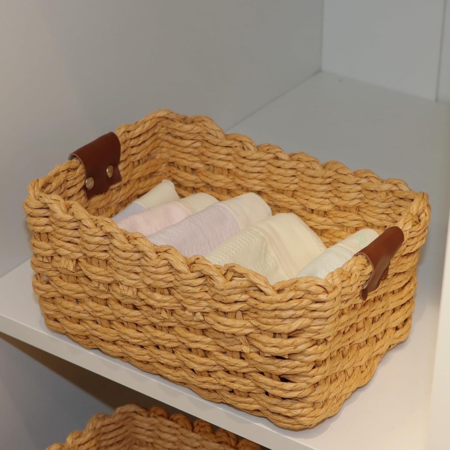 Small Paper rope baskets for Organizing,Cute woven storage Little basket for Home，Shelves, Bathroom,Decorative basket,Set of 3 (Desert color)