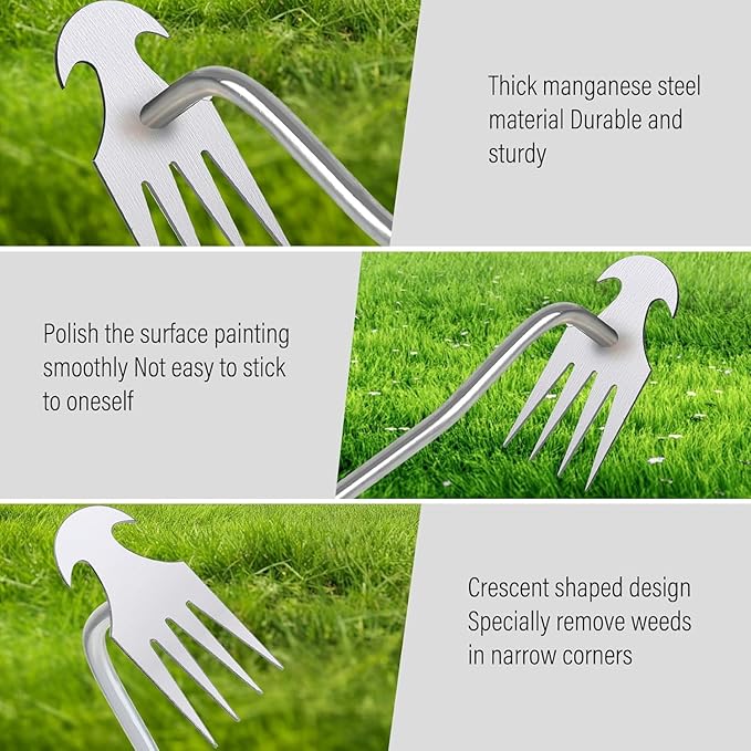 Weed Removal Tool, 2025 New Garden Weeding Tools Manganese Steel Hand Weeder Tool with Handle, 4 Teethes Dual Purpose Manual Weeders Tool Weed Pulling Tool for Garden (Rubber Handle)