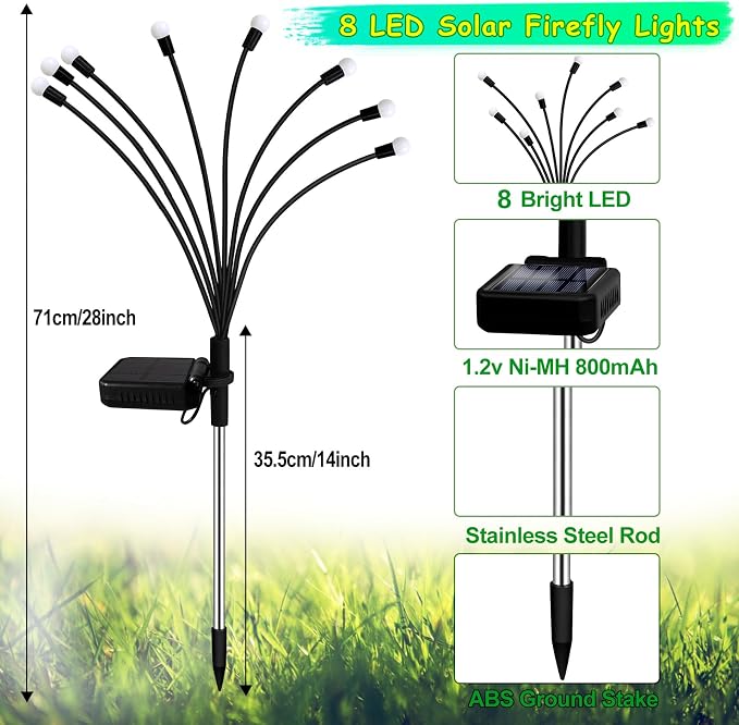 Kohlrabi Solar Garden Lights Outdoor, 4 Pack 32 LED Solar Purple Firefly Lights - Image 2