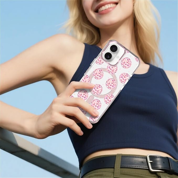 Case for iPhone 16 Plus, Disco Balls Pink Phone Case Design，for Women Girls - Image 6