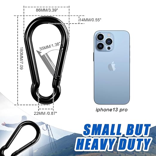 Large Carabiner Clip Hook, 7 inch 2 pcs Black Heavy Duty Spring Snap Hook Key - Image 3