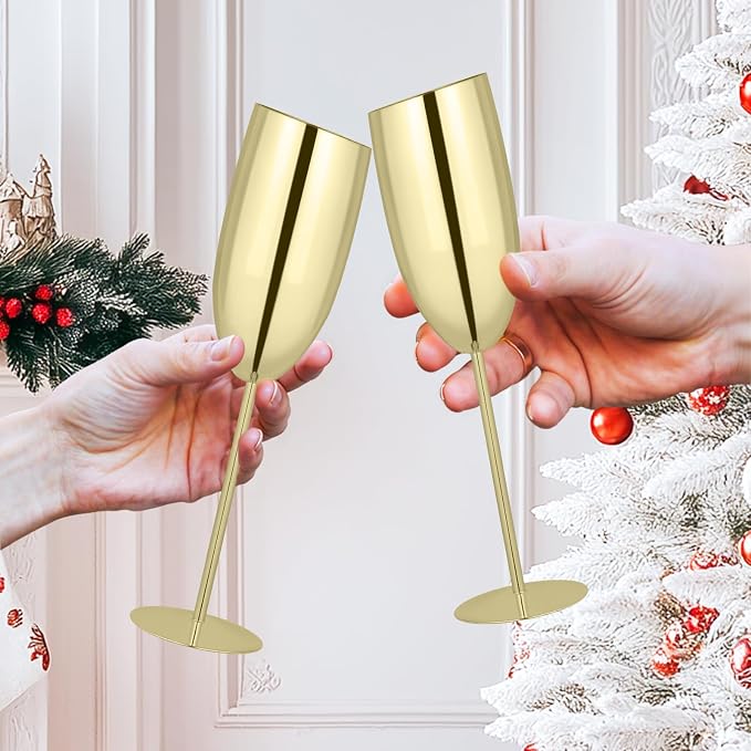 TJ Champagne Glasses Set of 4 Stainless Steel Champagne Flutes 8.5 oz - Image 6