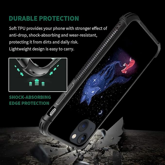 for iPhone 13 Mini Case, Galaxy Fox Wolf Pattern Graphic Design Girl Boy Soft - Image 2