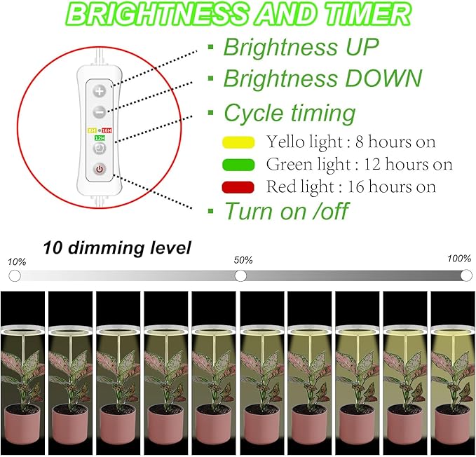 Plant Grow Light,yadoker LED Growing Light Full Spectrum for Indoor Plants,Height Adjustable, Automatic Timer, 5V Low Safe Voltage,Idea for Small Plant Light
