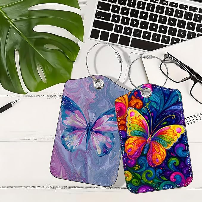 2 Pack Butterfly Luggage Tags for Suitcases, Colorful Artistic Travel ID Tags - Image 5