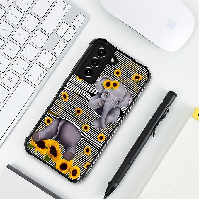 for Samsung Galaxy S22 Plus Case, Cute Little Elephant Sunflower White Line Art - Image 7
