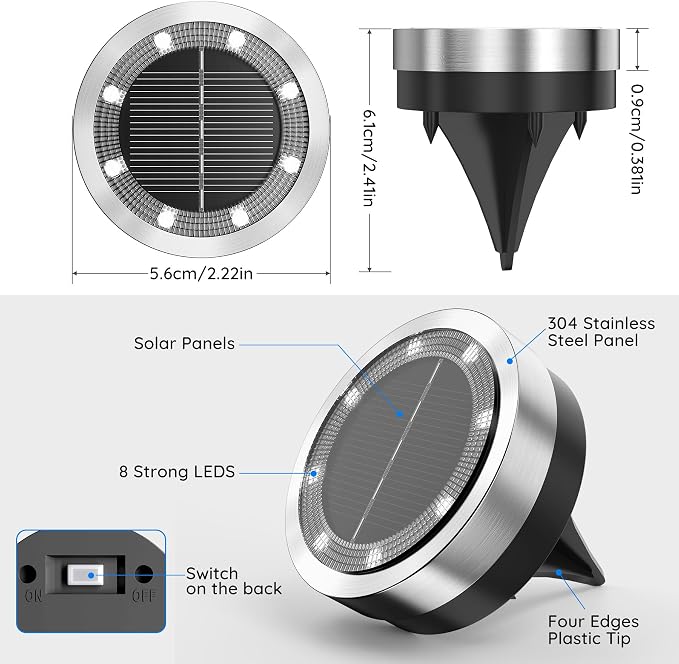 Solar Ground Lights Outdoor, 12 Pack Solar Lights Outdoor Waterproof, Mini Flat - Image 6