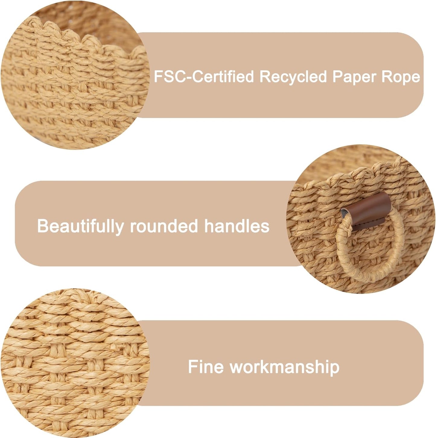 Small Paper rope baskets for Organizing,Cute woven storage Little basket for Home，Shelves, Bathroom,Decorative basket,Set of 3 (Desert color)