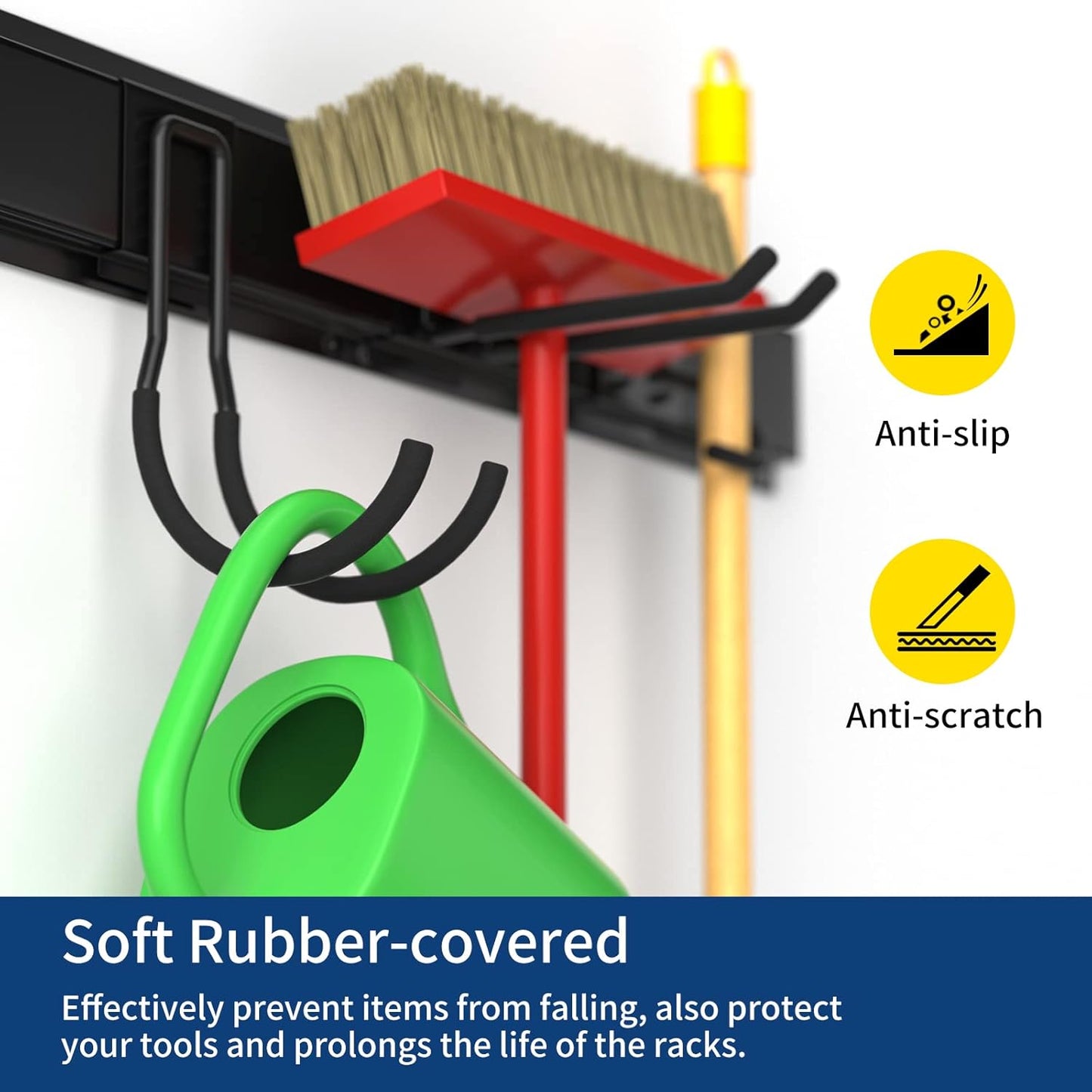 Wall Mount Tool Storage Rack, 15 PCS Heavy Duty Steel Yard Garden Tool Organizer, Garage Tool Organizer Wall Mounted Storage System Hold Up to 550lbs, with 2 Extension Cord