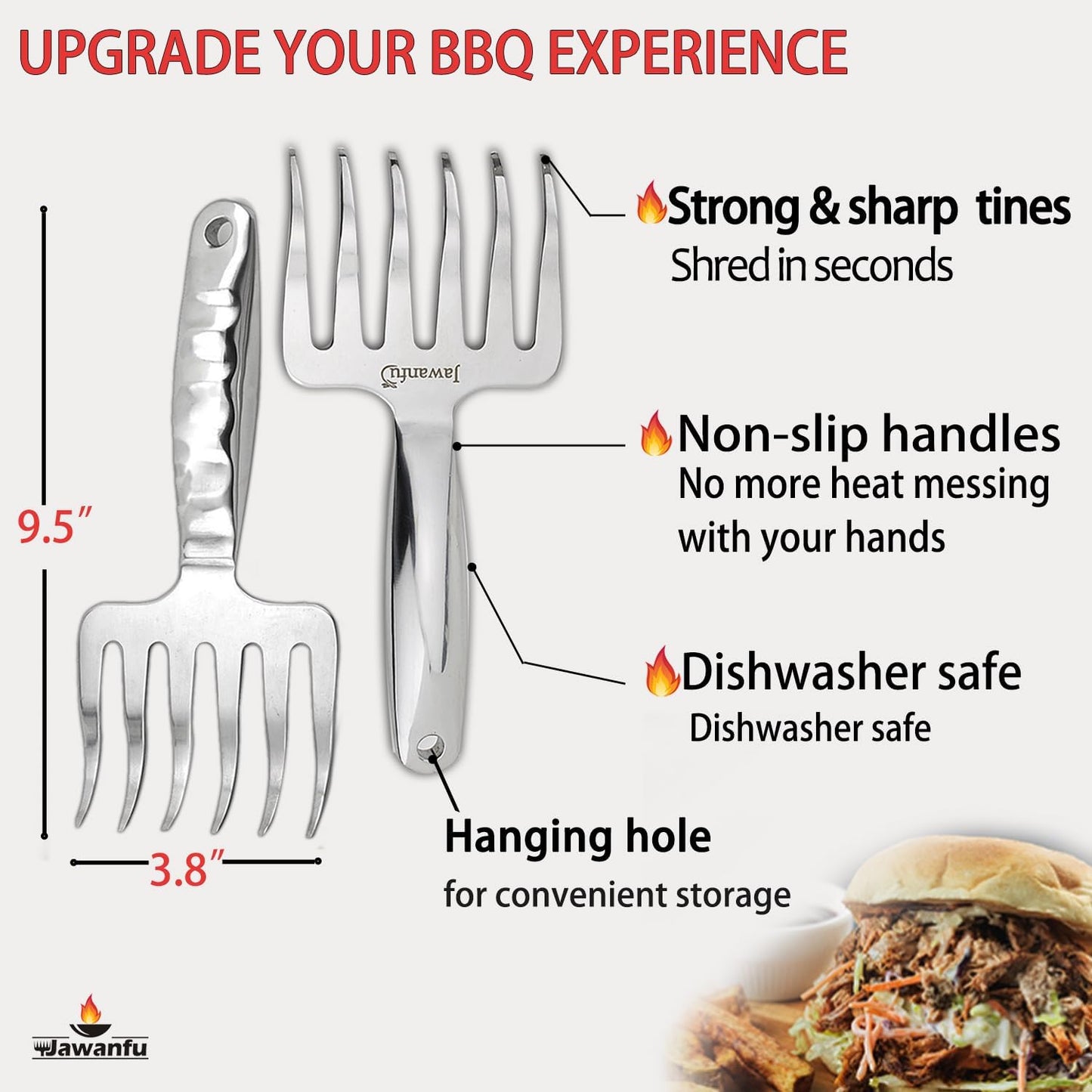 Meat Shredder Claws, 18/8 Stainless Steel Pulled Pork Tools for Shredding Meat, Effortlessly BBQ Tools For Handling, Shredding, Pulling Meat, Smoker Grilling Gifts, Pack of 2