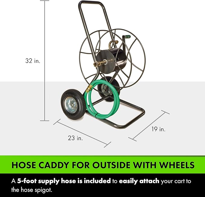 Yard Butler Hose Reel Cart with Wheels Heavy Duty 200 Foot Metal Hose Reel Suitable for Gardens, Lawns and Outdoor - IHT-2EZ