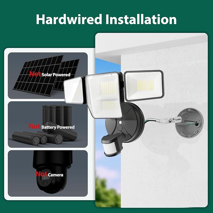 70W 7000LM Security Lights Outdoor, 4-Head LED Motion Sensor Light, Hardwired - Image 2