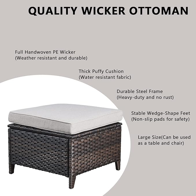 Outdoor Wicker Patio Furniture Set - 6 Piece Rattan Patio Conversation Set with 2 Rocking Swivel Chairs,2 Ottomans,1 Loveseat and 1 Side Table for Porch Deck Backyard Garden(Brown/Beige)